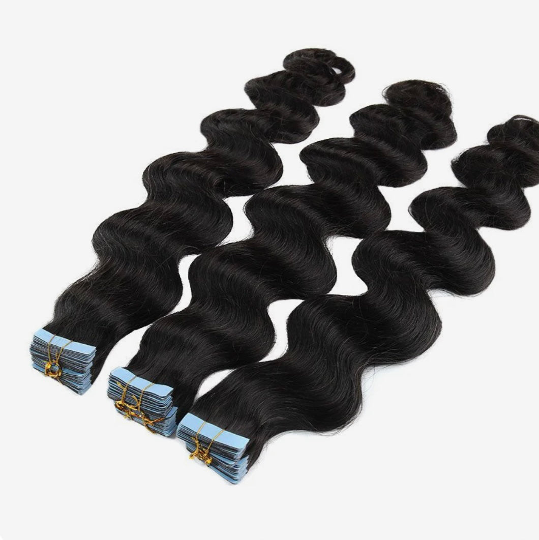 Tape In Hair Extensions Body Wave Natural Black Human Hair 20 pcs