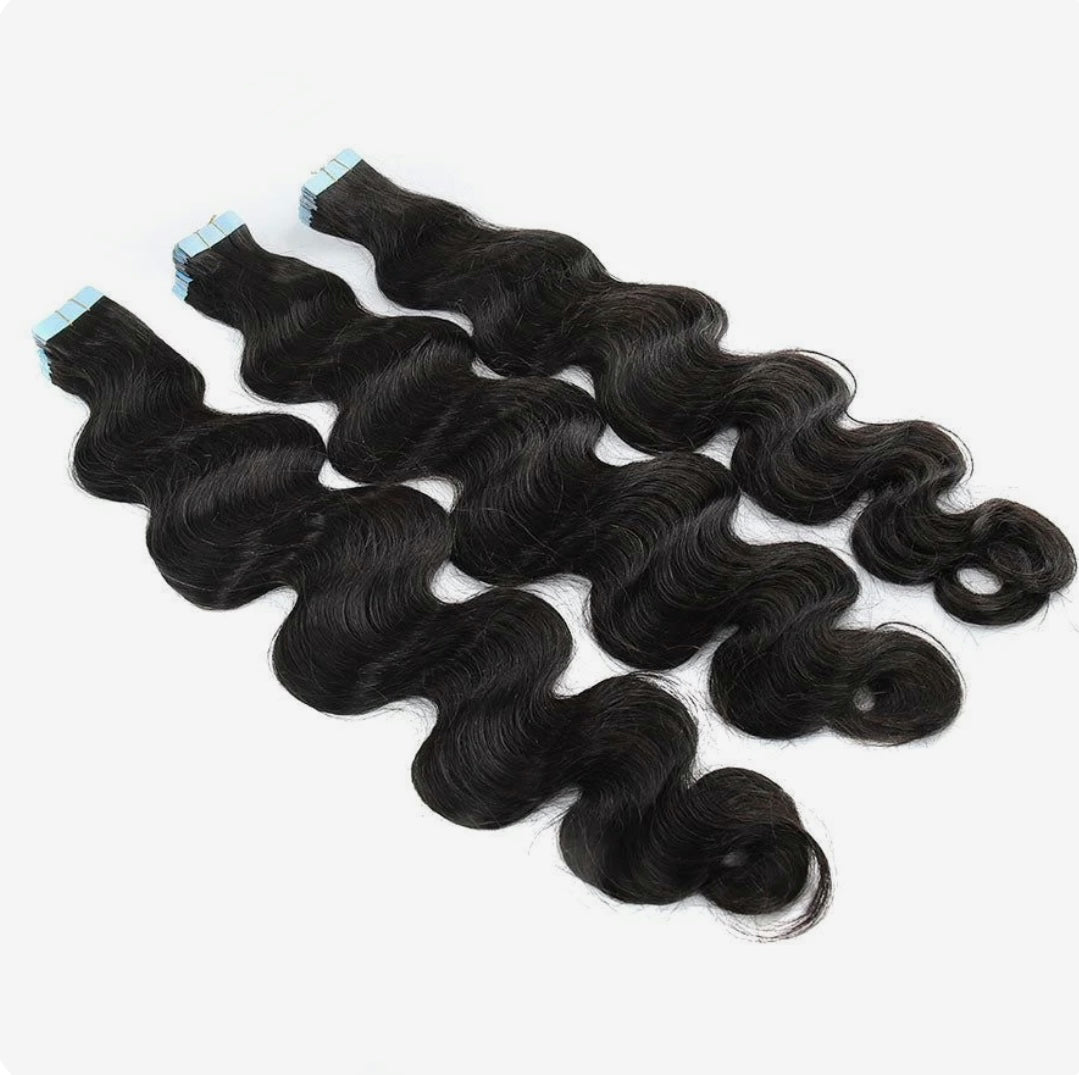Tape In Hair Extensions Body Wave Natural Black Human Hair 20 pcs
